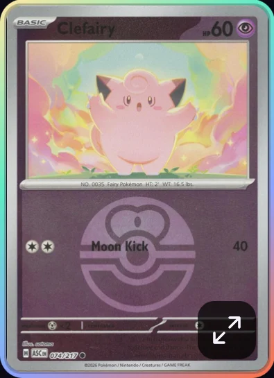Clefairy with the visible Love Ball reverse-holo pattern